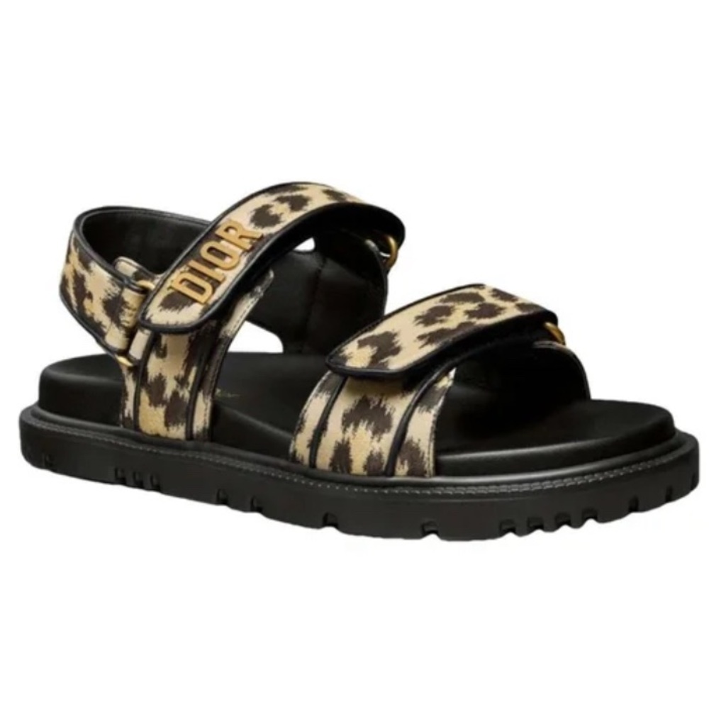 Dior Leopard Print Sandals with Gold Logo